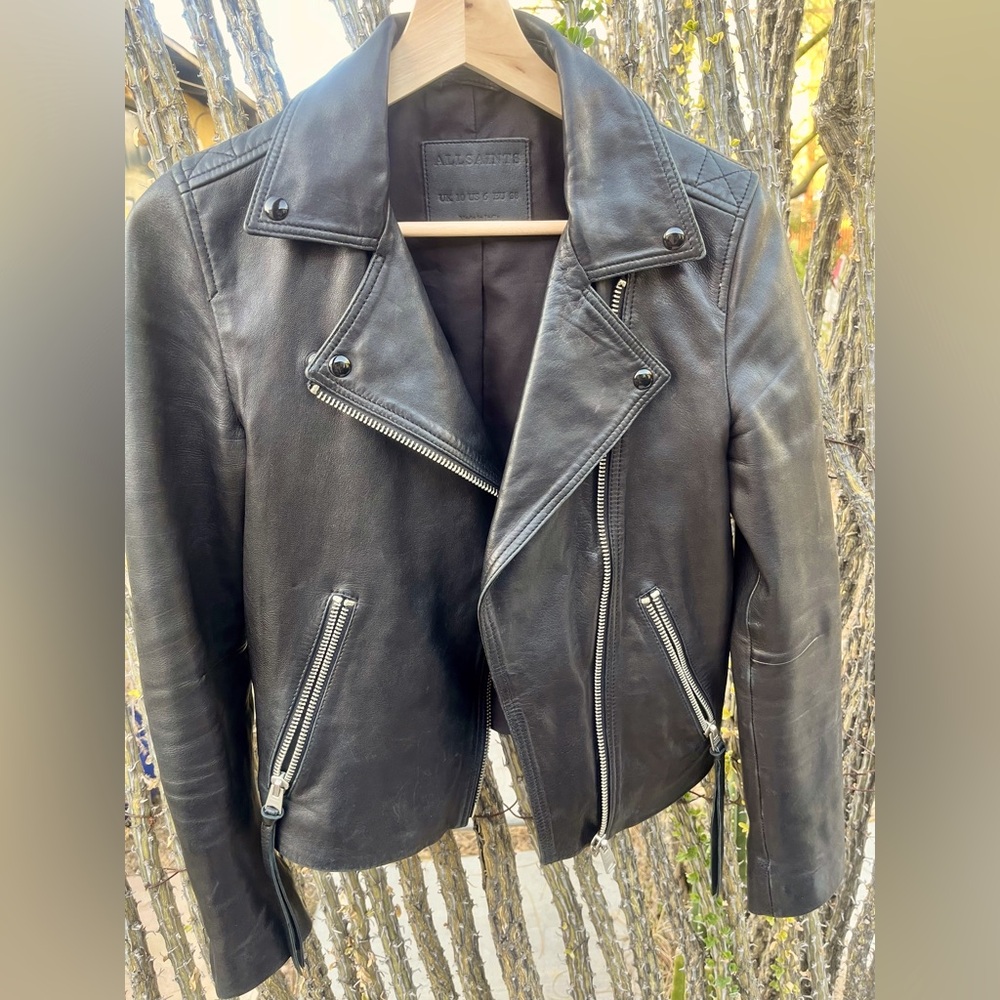 All Saints Dalby Leather Biker Jacket - black Sz. 6